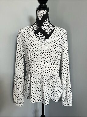 Boden Elsie Polka Dot Peplum V-Neck Blouse Size 8 Career Classic Academia